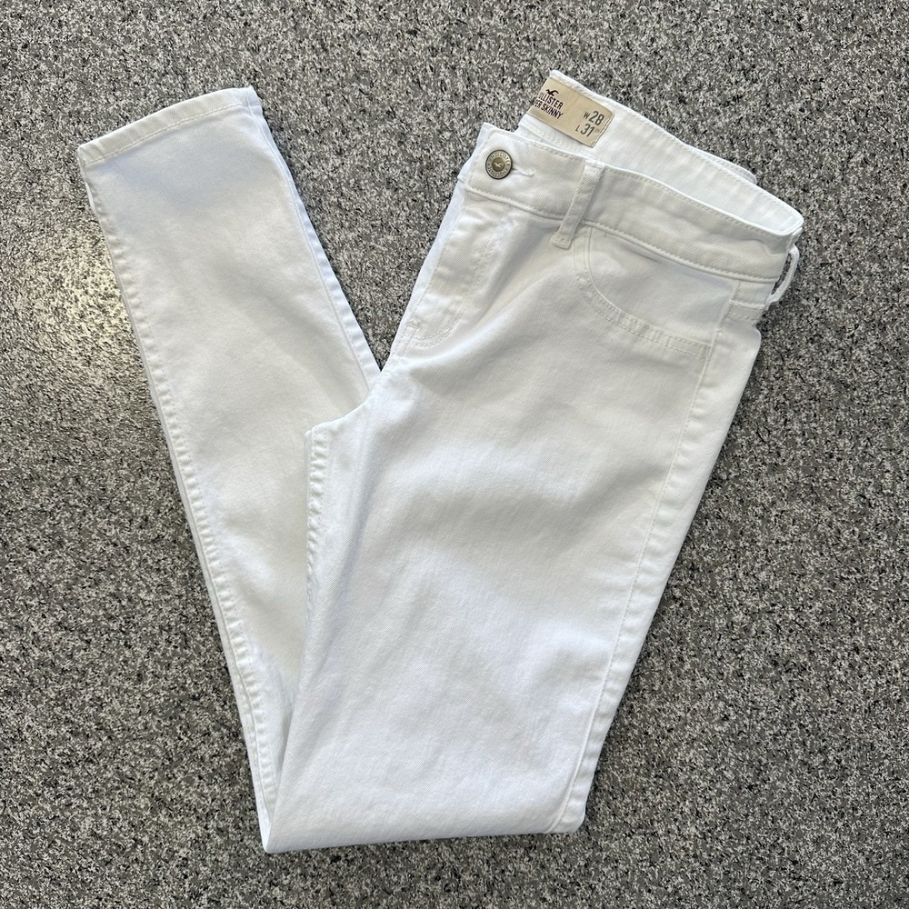 Hollister Jeans Womens 7 28x31 Mid Rise Super Skinny White Denim Stretch